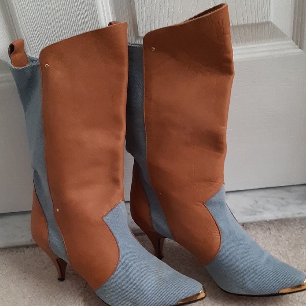 Gianni Jr Tan and Blue Heeled Boots